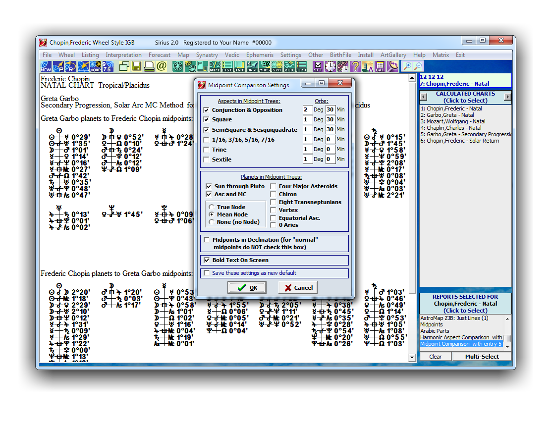 Midpoints Comparison, Harmonic Aspect Grid, etc.