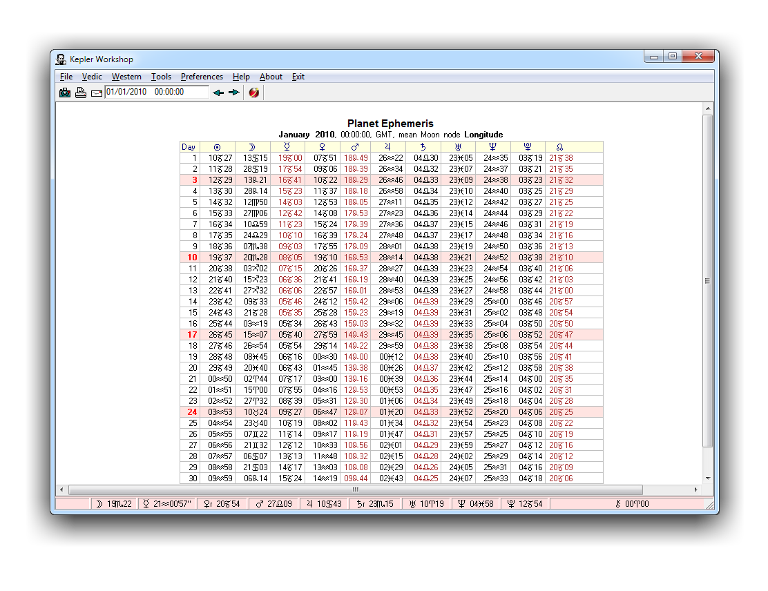 Ephemeris